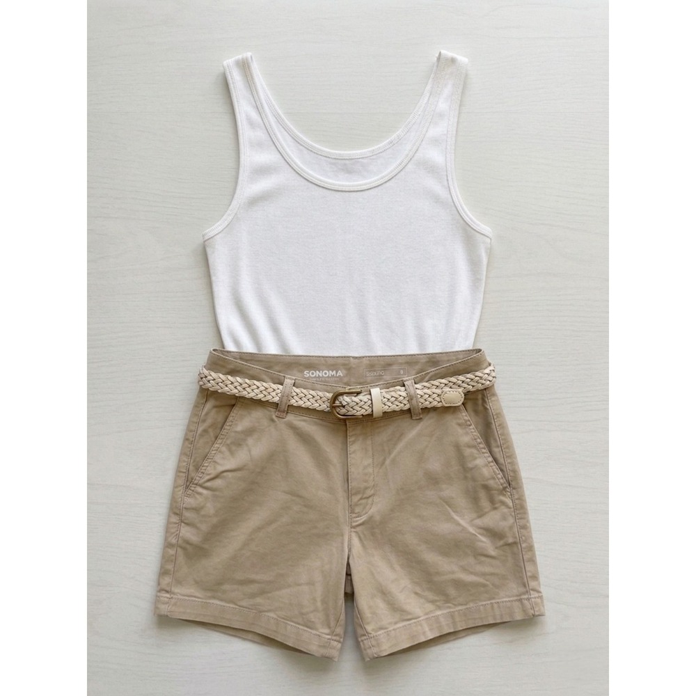Set Sonoma Khaki Chino Shorts Size 8 & A New Day White Tank Top Large Womens